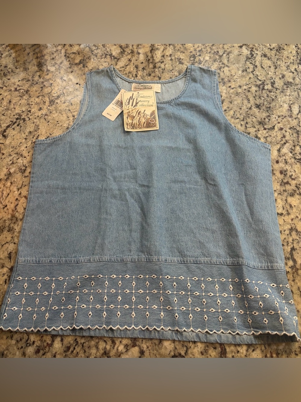 Vintage Country Collection Light Blue Denim Embroidered Tank Top